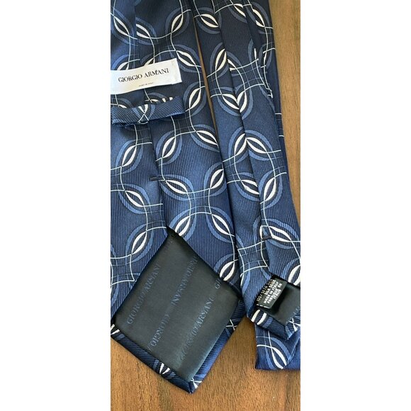 Vintage 1980's Giorgio Armani Men's 100% Silk Tie Jacquard Blue White Abstract T - Picture 7 of 9